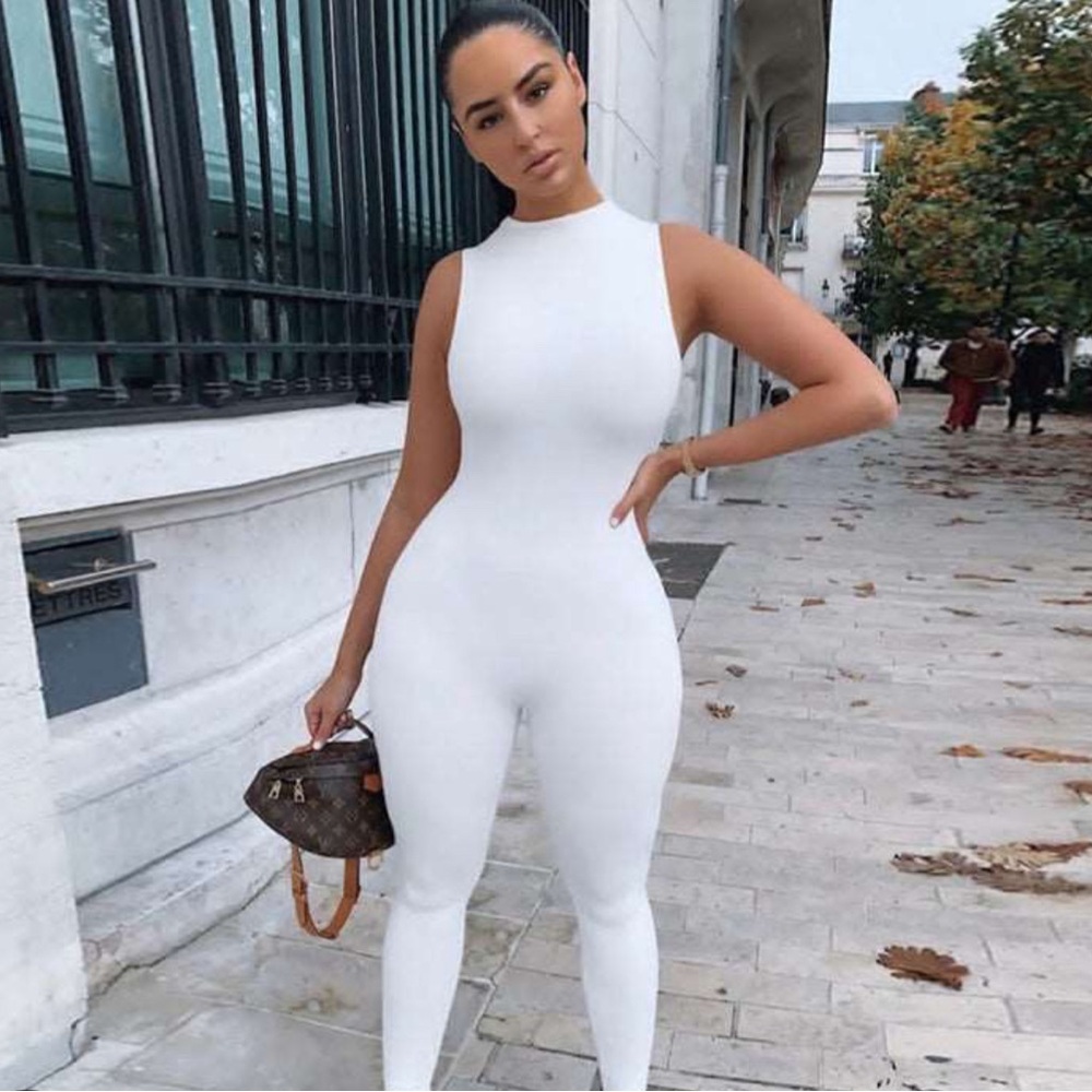 White sleeveless jumpsuit